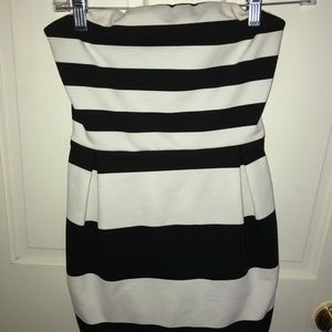 Express strapless striped black and white dress